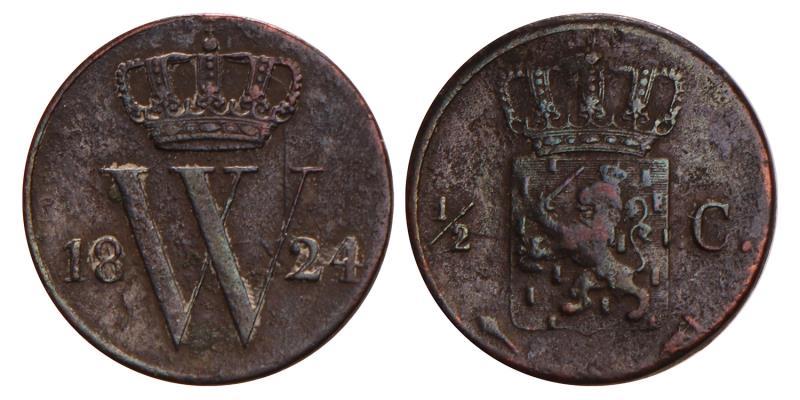 ½ Cent Willem I 1824 U. Fraai +.