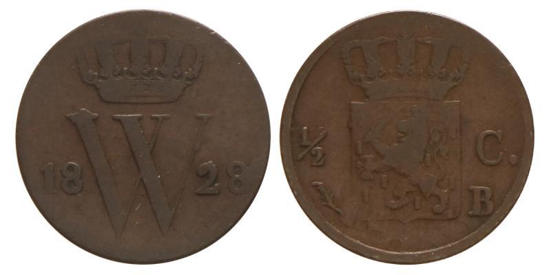 ½ Cent Willem I 1828 B. Fraai +.