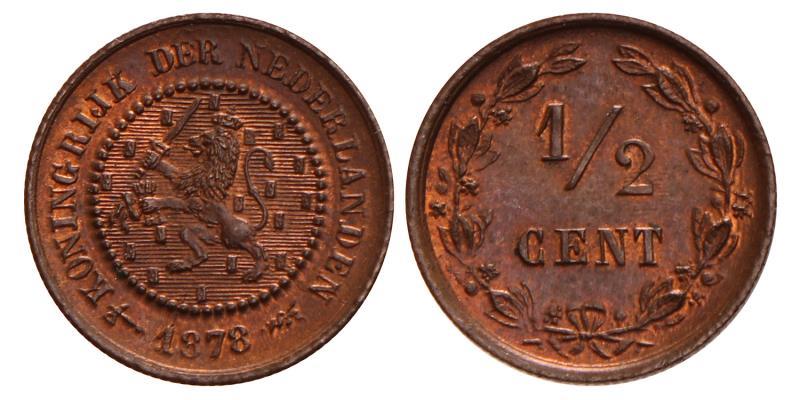 ½ Cent Willem III 1878. FDC.