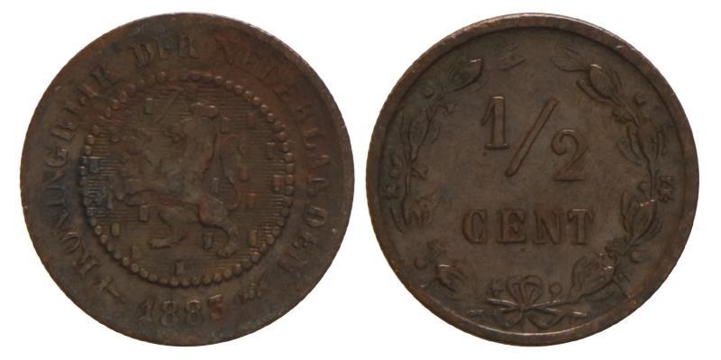 ½ Cent Willem III 1883. Zeer Fraai +.