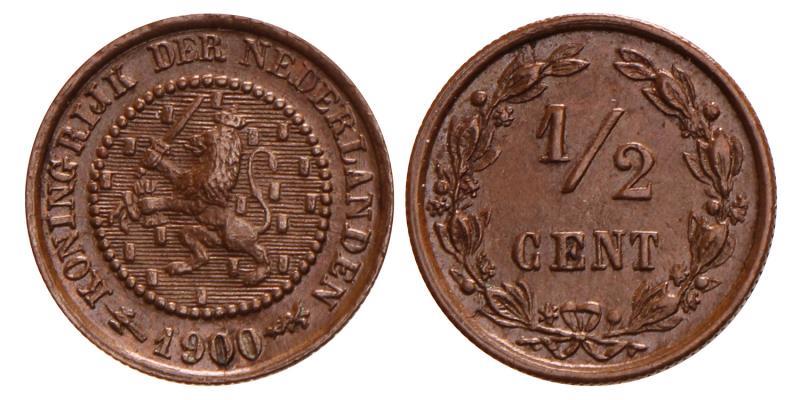 ½ Cent Wilhelmina 1900. Prachtig.