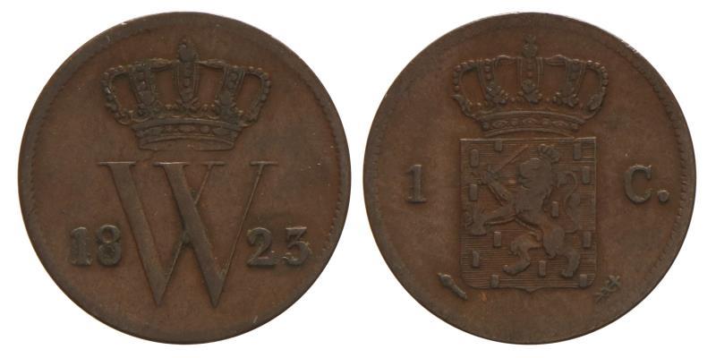 1 Cent Willem I 1823 U. Zeer Fraai -.