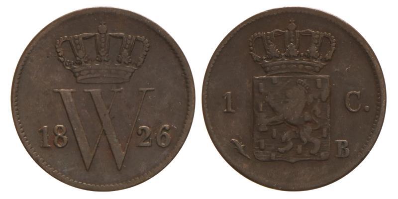 1 Cent Willem I 1826 B. Zeer Fraai -.
