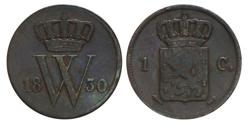 1 Cent Willem I 1830 U. Zeer Fraai -.