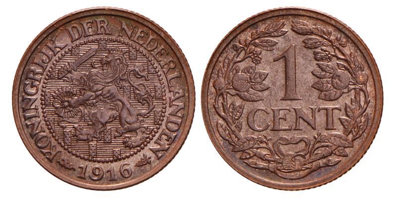 1 Cent Wilhelmina 1916. FDC.