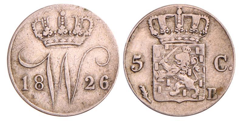 5 Cent Willem I 1826 B. Zeer Fraai.
