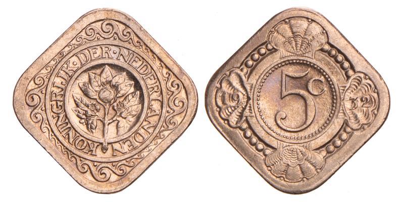 5 Cent Wilhelmina 1932. FDC.