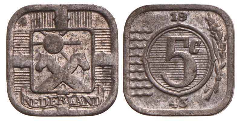 5 Cent Wilhelmina 1943. FDC.