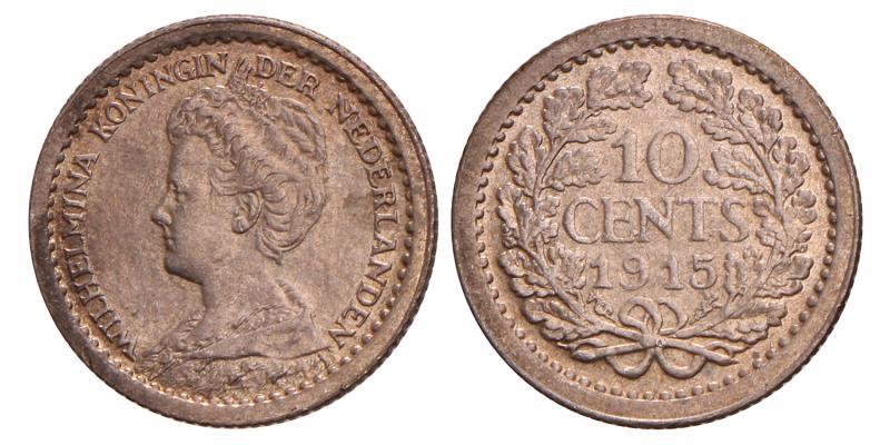 10 Cent Wilhelmina 1915. Prachtig.