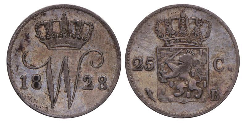 25 Cent Willem I 1828 B. Zeer Fraai -.