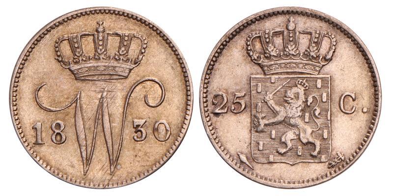 25 Cent Willem I 1830 U. Zeer Fraai +.