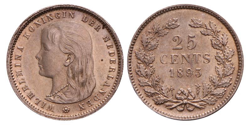 25 Cent Wilhelmina 1893. FDC.