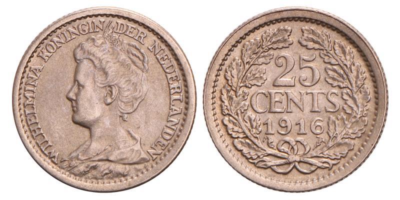 25 Cent Wilhelmina 1916. Prachtig / FDC.