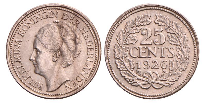 25 Cent Wilhelmina 1926. Prachtig.