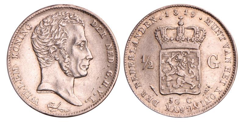 ½ Gulden Willem I 1819 U. Prachtig -.