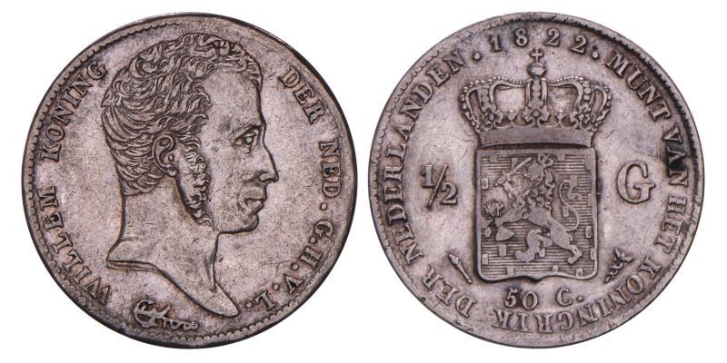 ½ Gulden Willem I 1822 U zonder Michaut. Zeer Fraai / Prachtig.