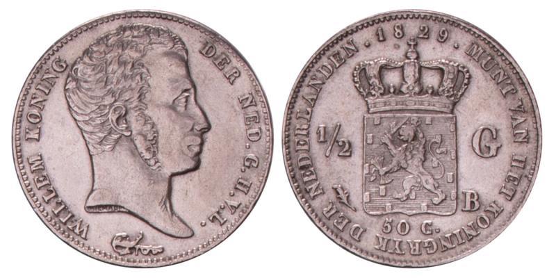 ½ Gulden Willem I 1829 B. Prachtig -.
