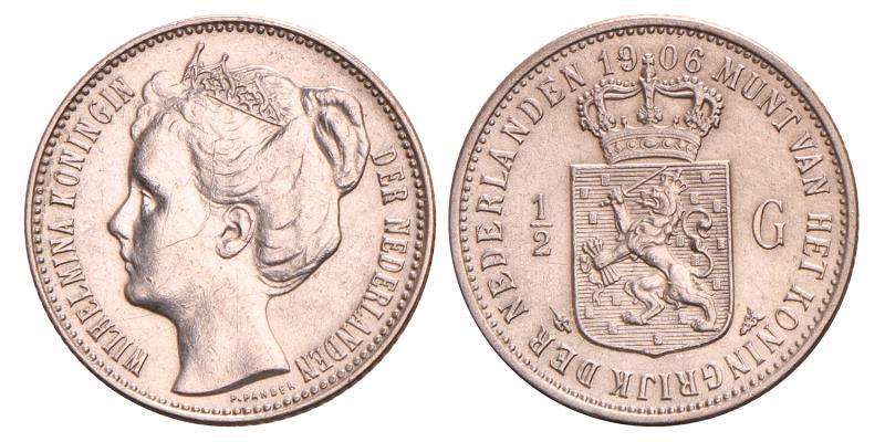½ Gulden Wilhelmina 1906. Prachtig -.