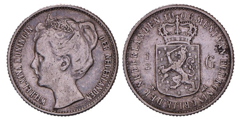 ½ Gulden Wilhelmina 1906. Zeer Fraai -.