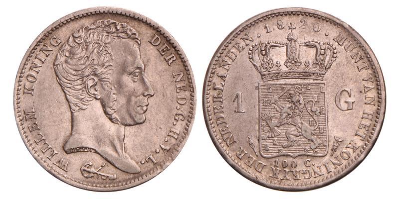 1 Gulden Willem I 1820 U. Prachtig.
