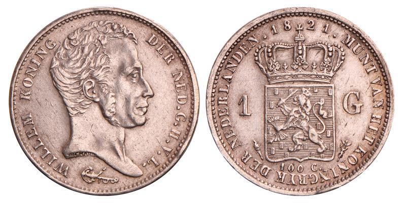 1 Gulden Willem I 1821 U. Prachtig -.