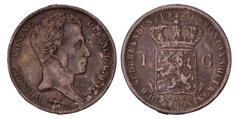 1 Gulden Willem I 1824 U. Zeer Fraai (montage sporen).