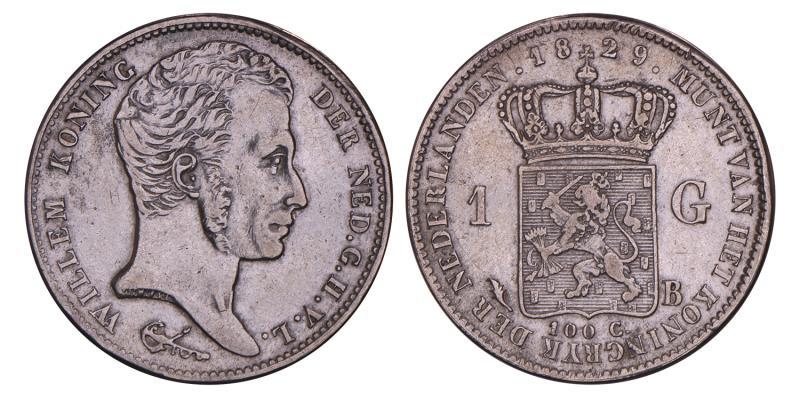 1 Gulden Willem I 1829 B. Zeer Fraai / Prachtig.