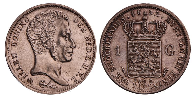 1 Gulden Willem I 1832 U. Prachtig +.