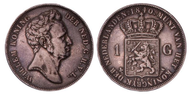 1 Gulden Willem I 1840. Zeer Fraai / Prachtig.