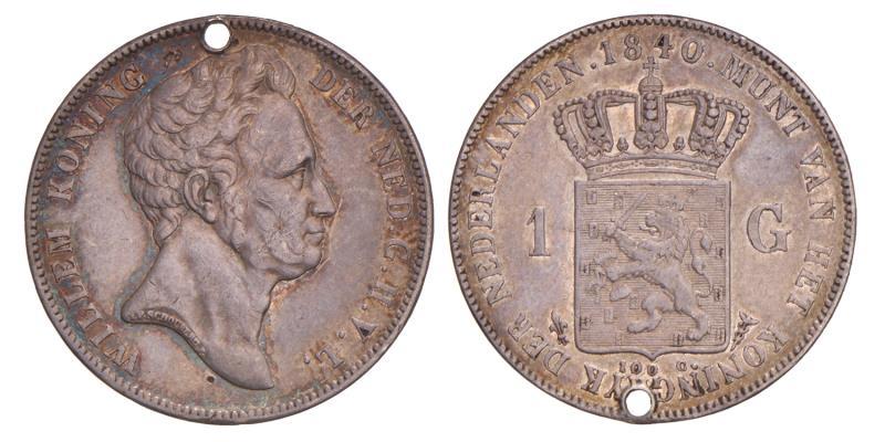 1 Gulden Willem I 1840. Zeer Fraai / Prachtig (gat).