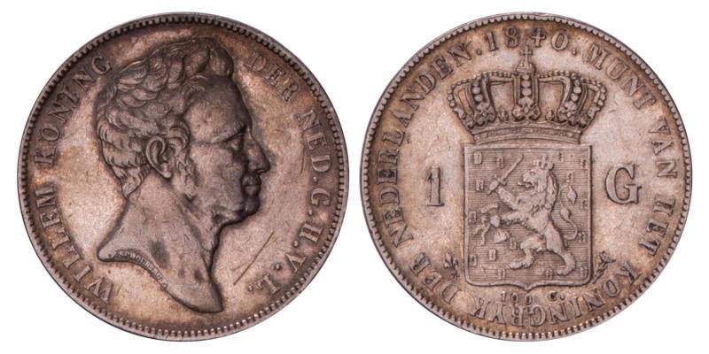 1 Gulden Willem I 1840. Zeer Fraai +.