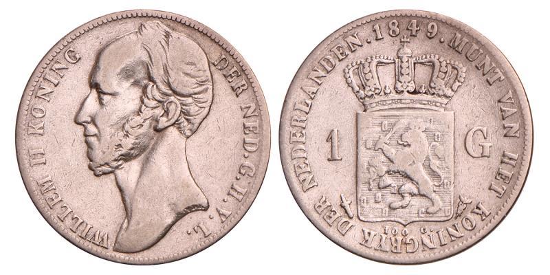 1 Gulden Willem II 1849. Fraai / Zeer Fraai.