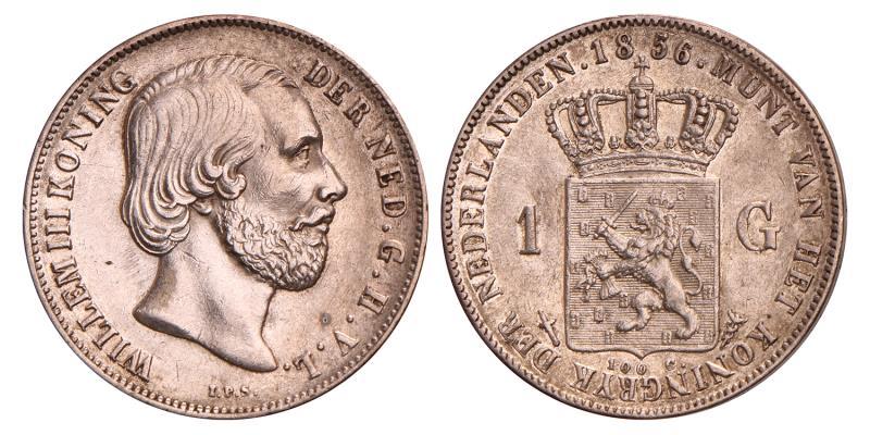 1 Gulden Willem III 1856. Prachtig.