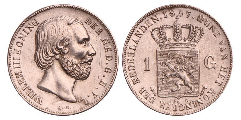 1 Gulden Willem III 1857. Prachtig.