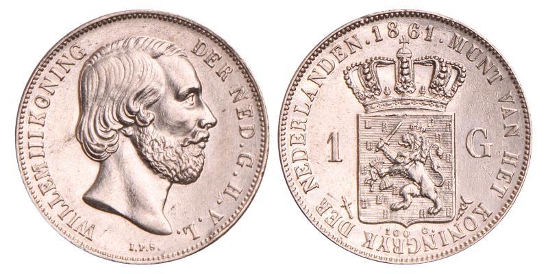 1 Gulden Willem III 1861. Prachtig +.