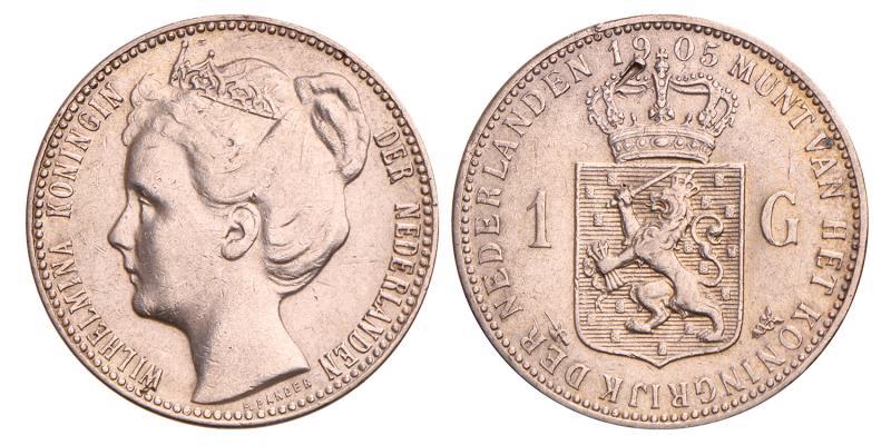 1 Gulden Wilhelmina 1905. Zeer Fraai.