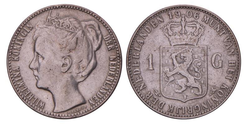 1 Gulden Wilhelmina 1906. Zeer Fraai -.