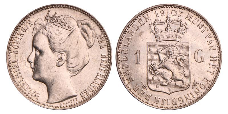 1 Gulden Wilhelmina 1907. Prachtig.