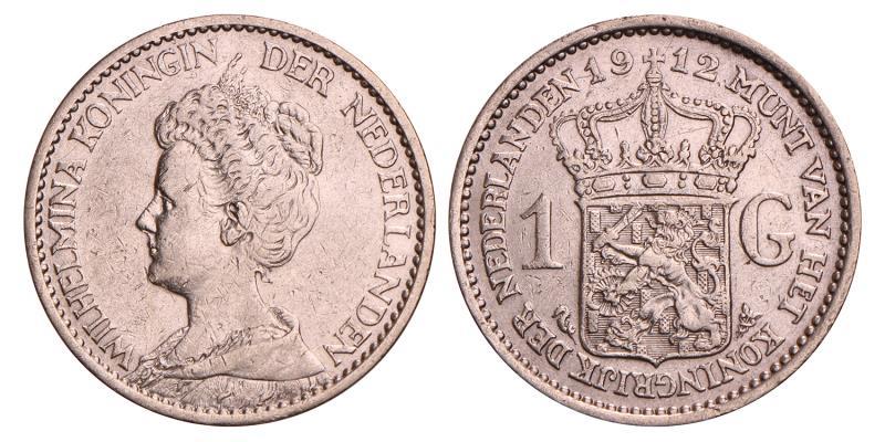 1 Gulden Wilhelmina 1912. Zeer Fraai / Prachtig.