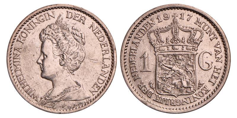 1 Gulden Wilhelmina 1917. Prachtig.