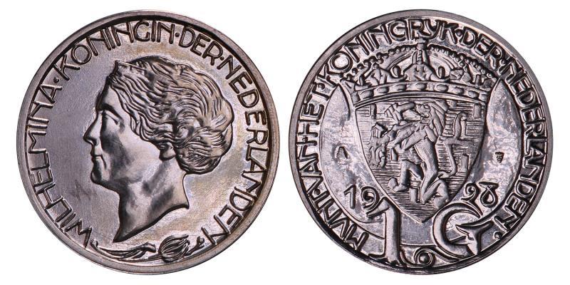 1 Gulden Wilhelmina, Ontwerp Huib Luns, Replica 1928. FDC.