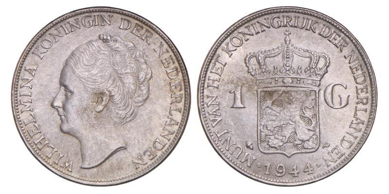 1 Gulden Wilhelmina 1944. Prachtig.
