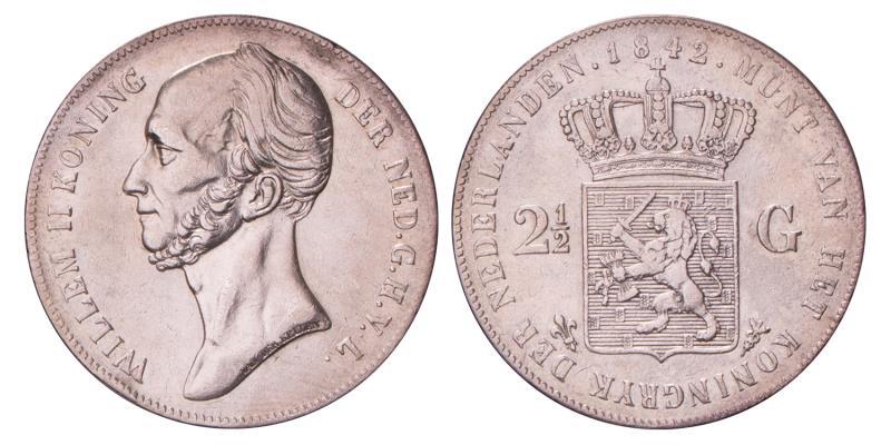 2½ Gulden Willem II 1842. Zeer Fraai / Prachtig.