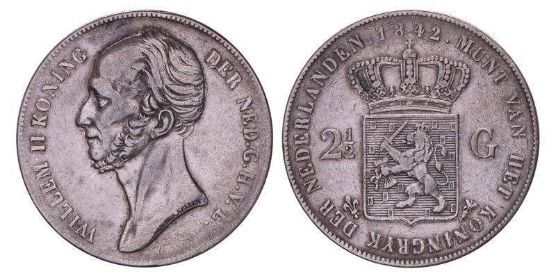 2½ Gulden Willem II 1842. Zeer Fraai.