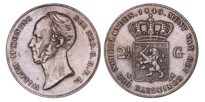 2½ Gulden Willem II 1849. Zeer Fraai / Prachtig.