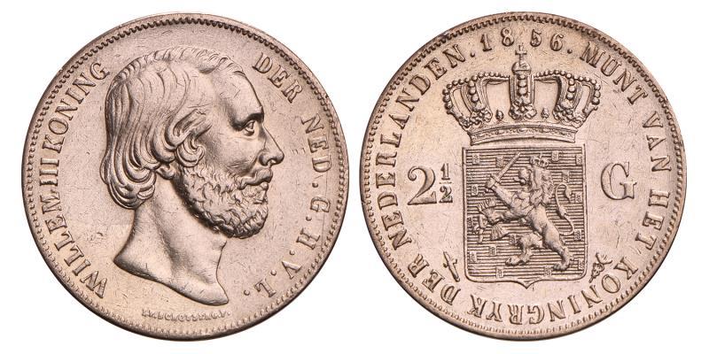 2½ Gulden Willem III 1856. Zeer Fraai / Prachtig.