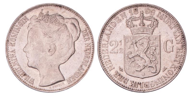 2½ Gulden Wilhelmina 1898. Zeer Fraai.