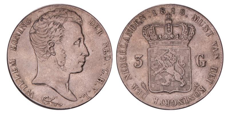 3 Gulden Willem I 1818 U. Zeer Fraai -.