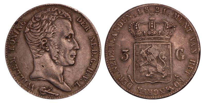 3 Gulden Willem I 1821 U. Zeer Fraai -.