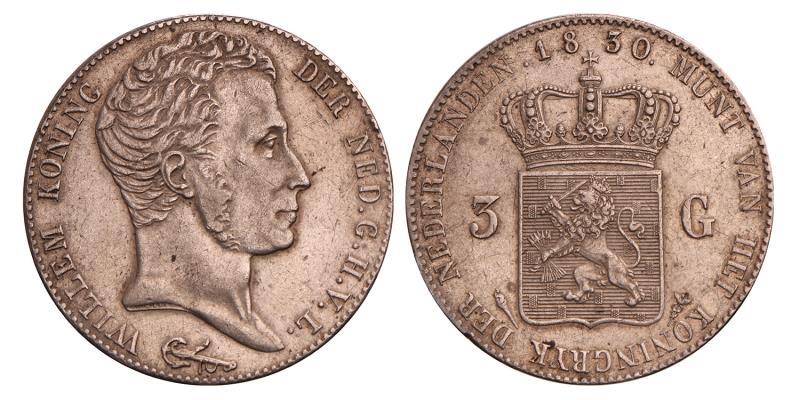3 Gulden Willem I 1830/20. Zeer Fraai / Prachtig.